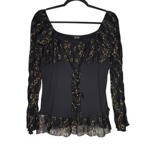 Zoe Black Peasant Top Women’s XL Lace Sleeve Grunge Goth Witchy VTG Y2K Made USA